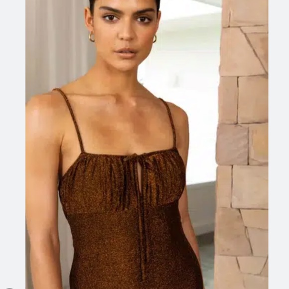 Misha Collection Copper Pearl Metallic Dress - Picture 3 of 9